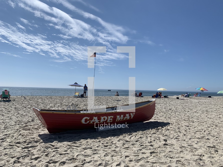 Cape May boat on a beach 