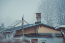 house in fog 