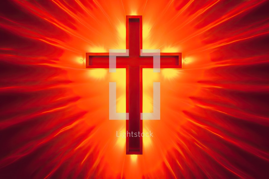 A Glowing Cross on Red Background