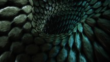 3D Tunnel, Green Snake Reptile Skin Texture, SeamlessVJ looped Visuals.	