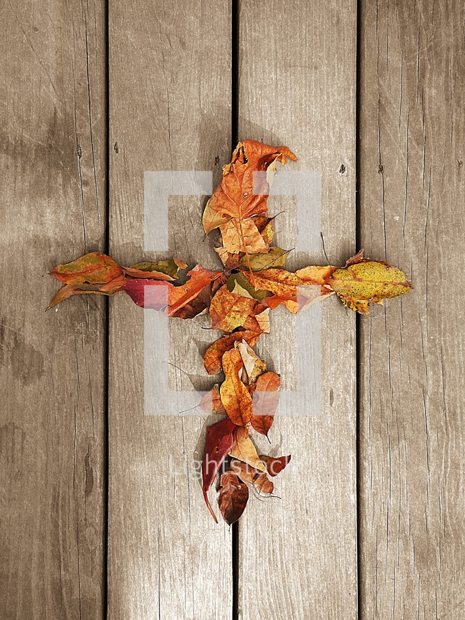 cross of fall leaves 