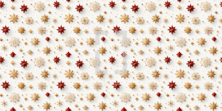 Background of Christmas stars in red, gold, and white, 