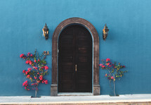 doorway on a blue building 