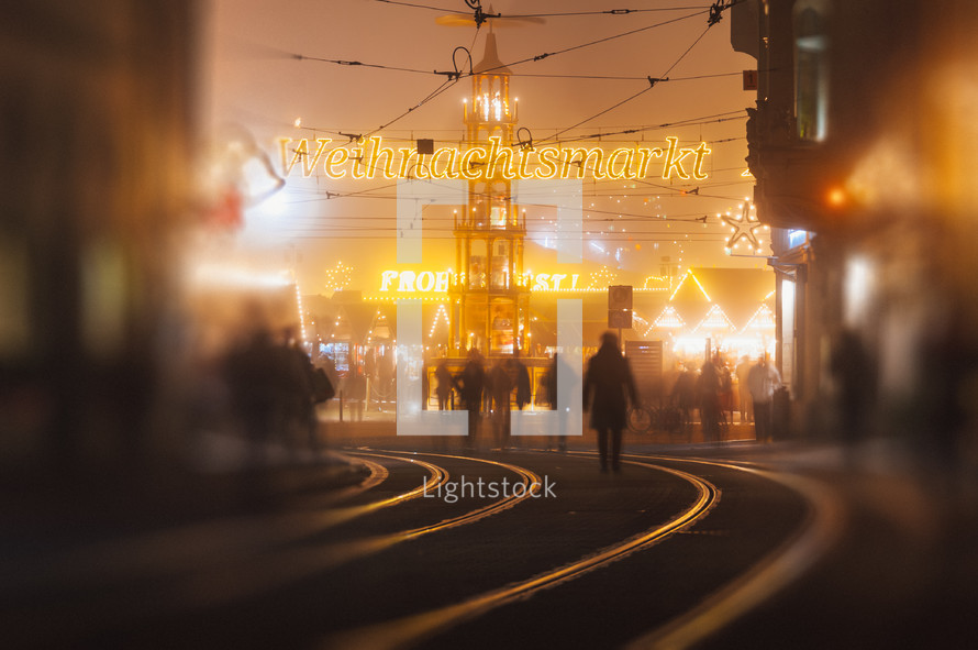 blur of lights at night at Weihnachts market