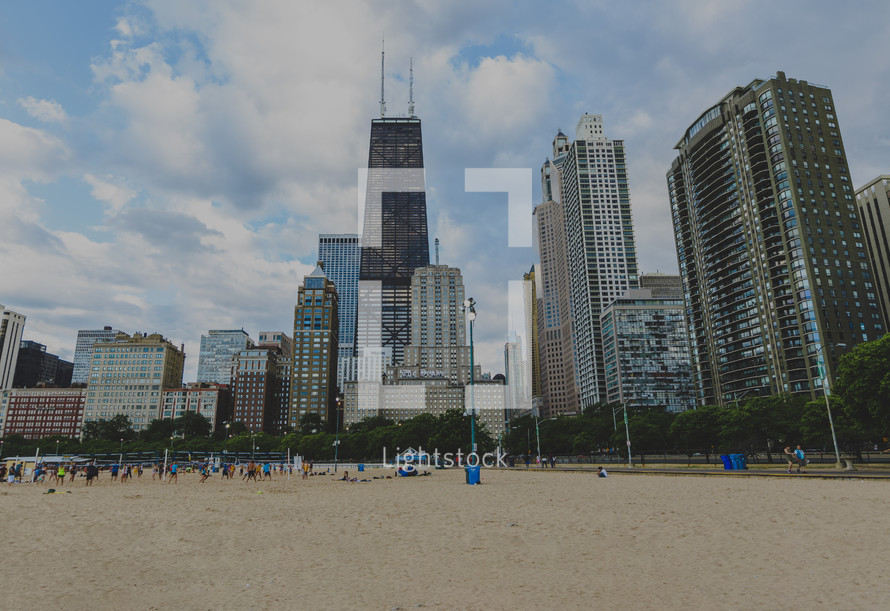 beach with city view 