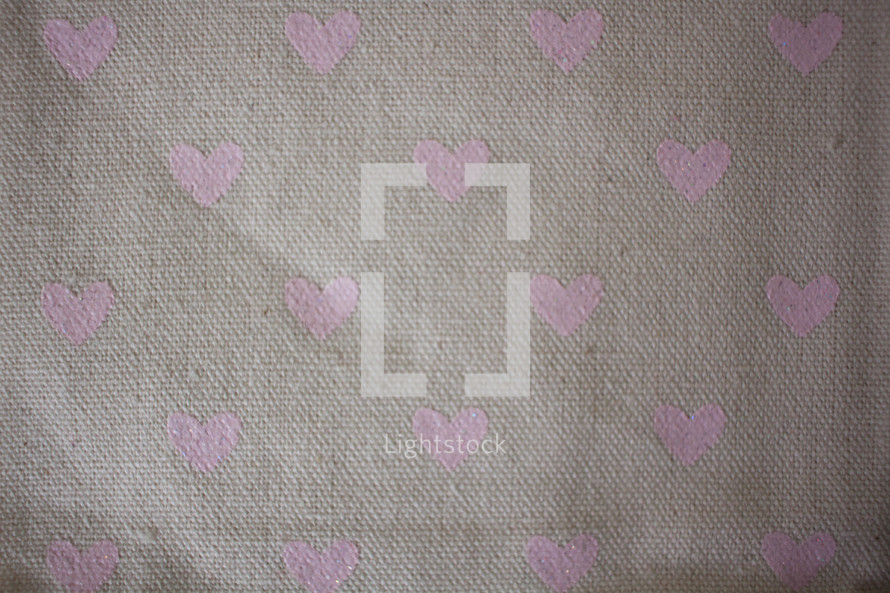 pink hearts on linen fabric 