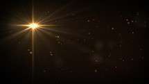 Golden cross lighting on dark background with many defocused lights spinning around. Easter and resurrection background. Seamless looping 4k