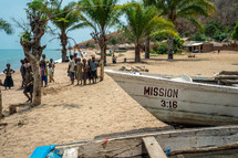 A rescue boat in Africa with the verse John 3:16 written on it