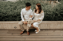 casual portrait of a bride and groom outdoors 