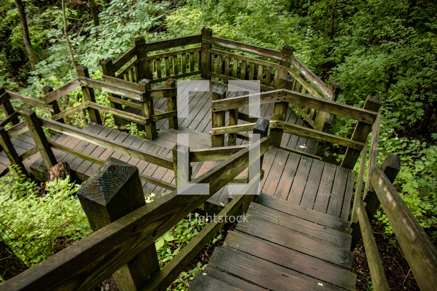wooden steps in a forest park 