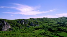 Panoramic view of the spring landscape, Sulovske skaly, a national nature reserve in northwestern Slovakia, in Europe.