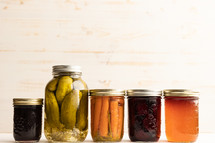 canned foods in mason jars with copy space 