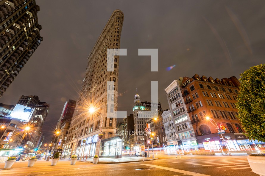 Flat Iron Building in New York City at night 