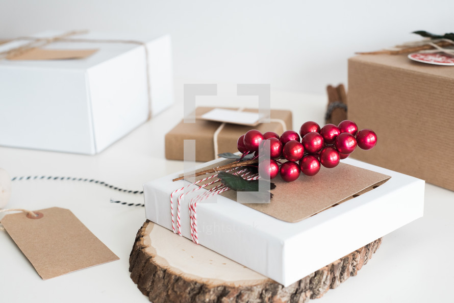 a festive Christmas desk with gifts 
