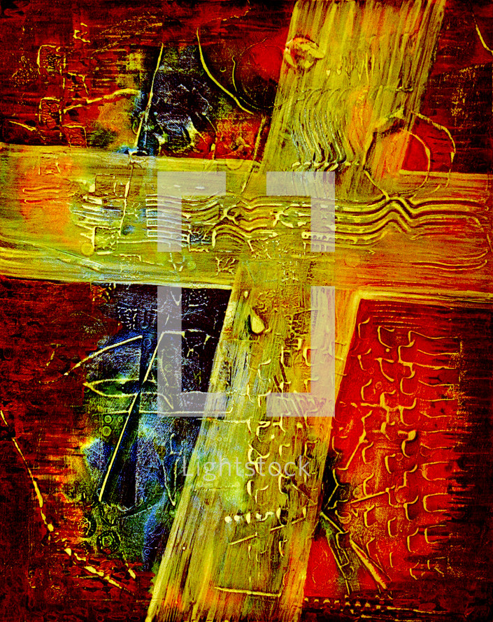 golden textural cross painting