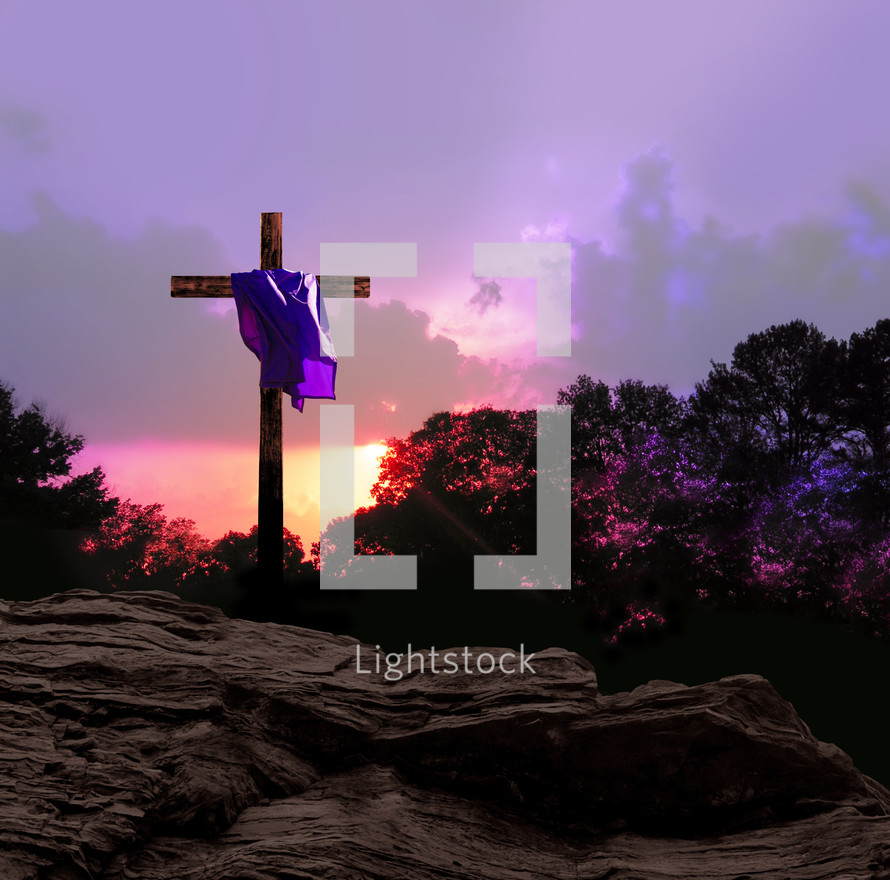 Sunset and Cross with Purple Garment
