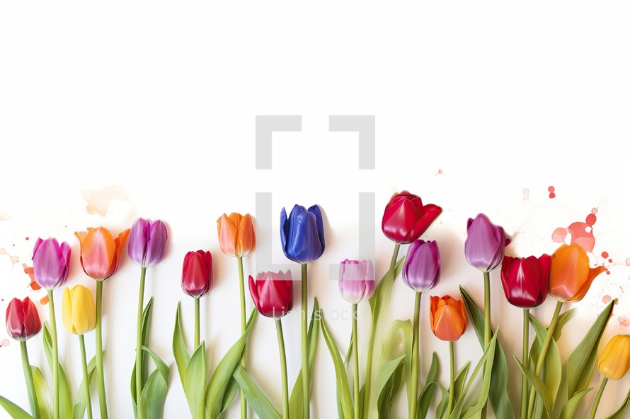 Colorful Tulips on White Background