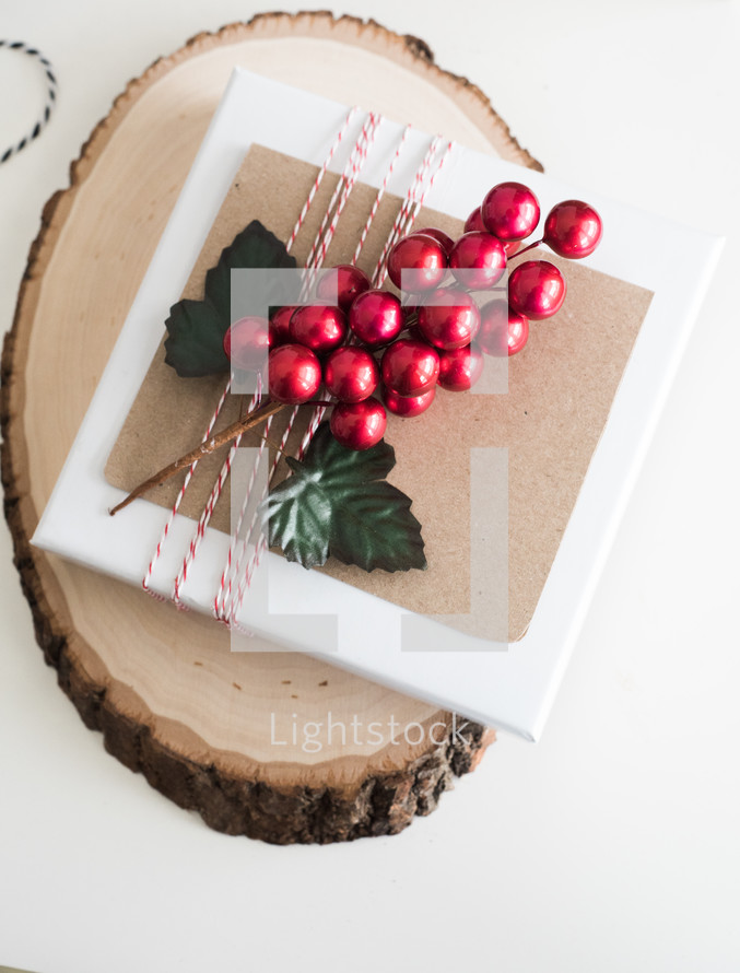 red berries on gift box 