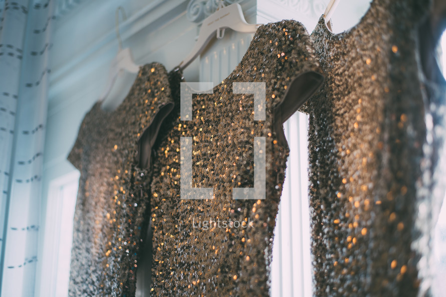 gold and brown sequin gowns 
