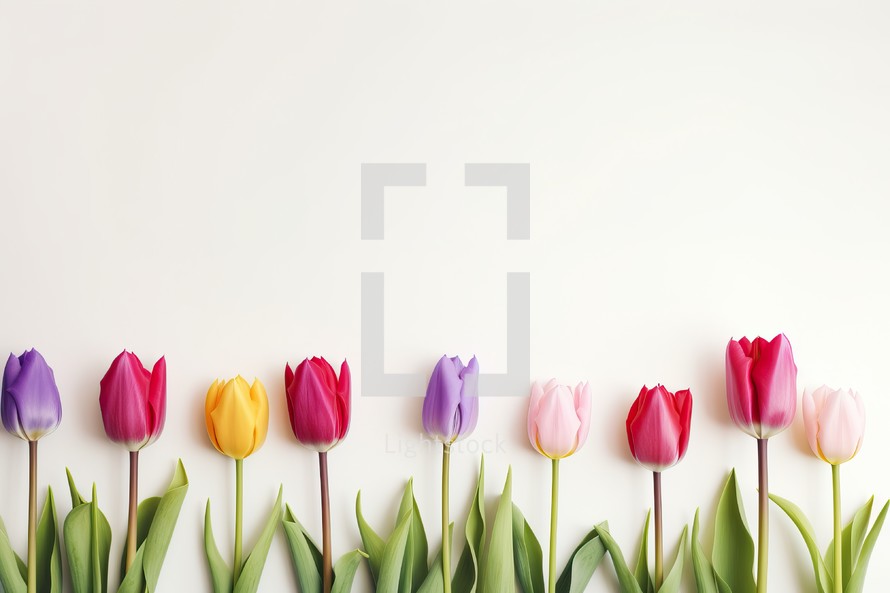 Colorful Tulips on White Background