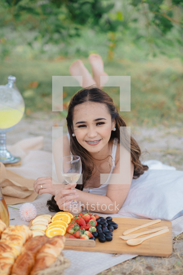a woman having a summer picnic 