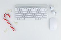 bells, clips, candy cane, computer keyboard and mouse 