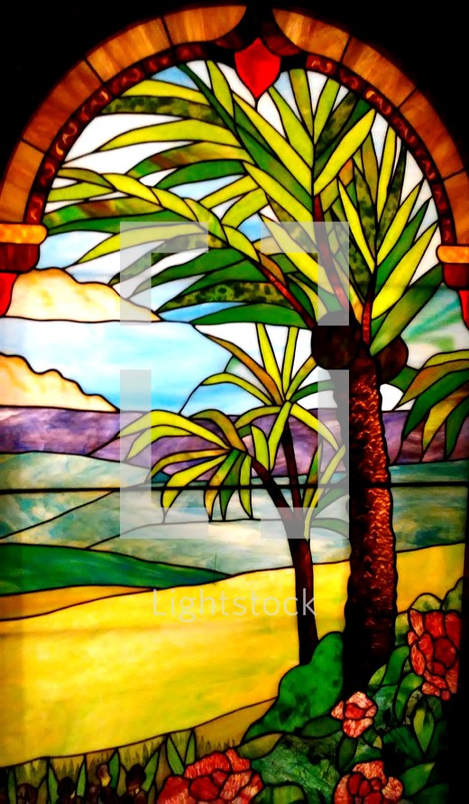 palm tree stained glass window 