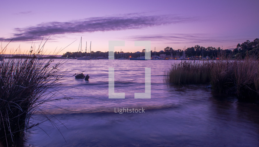 Ocean bay at dusk.