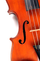 Close up of the side of a violin