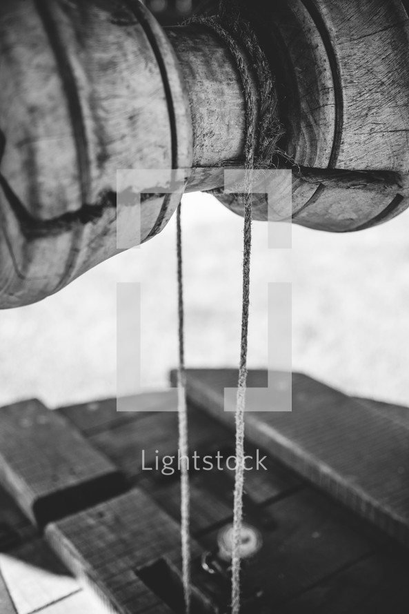 rope on a pulley in a well 