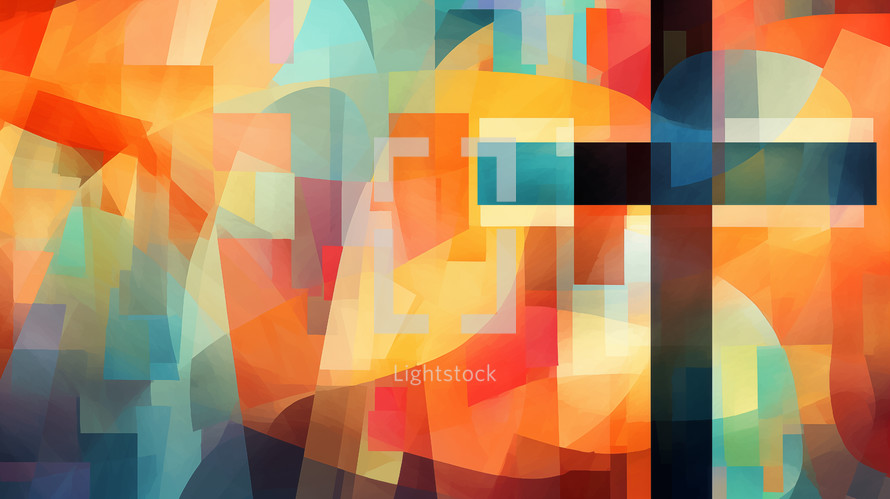 Abstract colorful geometric Easter cross.