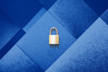 padlock on blue background 