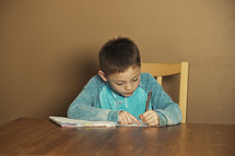 Boy Writing in Book.