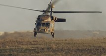 Israeli air Force BlackHawk helicopter during a rescue mission in a base