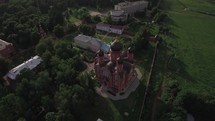 Russian Lukino village with Holy Cross Monastery and Ascension Cathedral, aerial