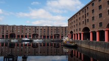 LIVERPOOL, UK—The Albert Dock complex of dock buildings and warehouses.