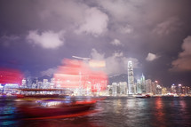 Tourist boat and Hong Kong skyline