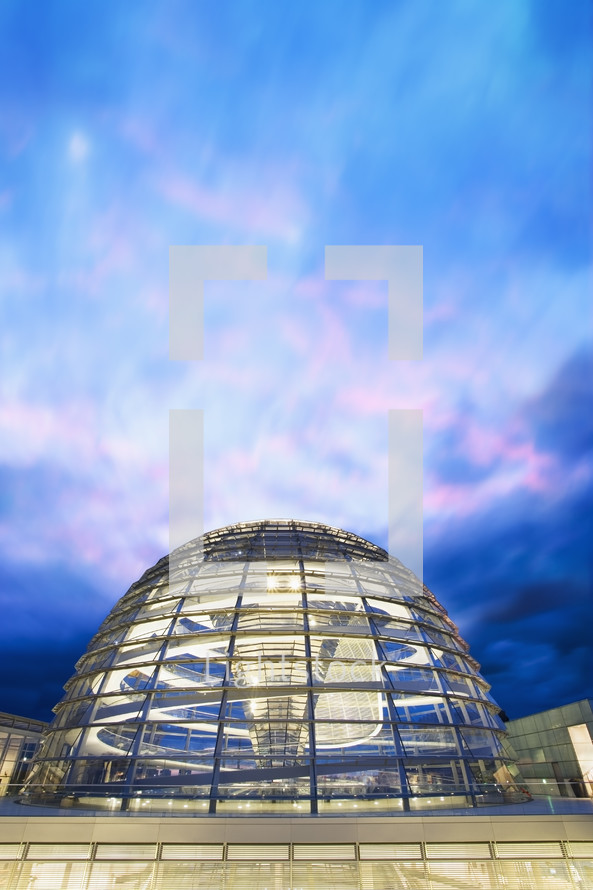 The dome of the reichstag at dusk. Berlin, Germany.- for editorial use only.