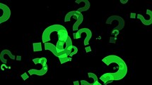 Green question marks falling down on black background