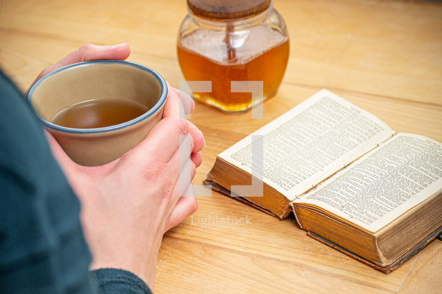 tea with honey while reading a book 