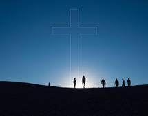 silhouettes of people and cross 