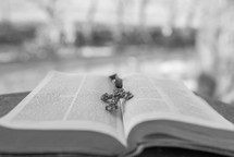 a cross bookmark between the pages of a Bible 