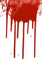 Red paint dripping down a white surface.