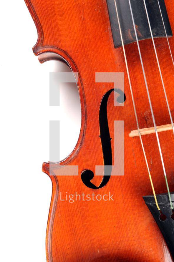 Close up of the side of a violin
