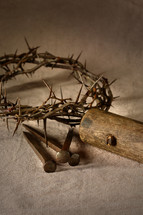 nails, wood, and crown of thorns 