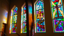 stained glass windows inside a church 