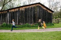 kids running on a path 
