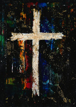 abstract art painting with white and gold cross, suitable for framing