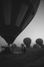 hot air balloons in black and white 