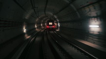 Subway tunnel moving train. Underground